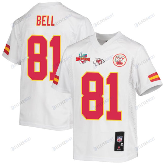 Blake Bell 81 Kansas City Chiefs Super Bowl LVII Champions 3 Stars Youth Game Jersey - White